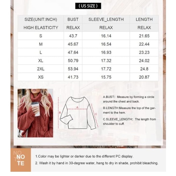 Chunky Turtleneck Sweaters Balloon Long Sleeve Oversized Pullover Sweater - Picture 6 of 6